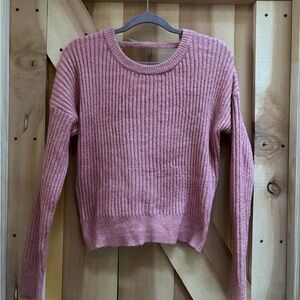 No Boundaries Pink Ribbed Crew Neck Sweater Open Back